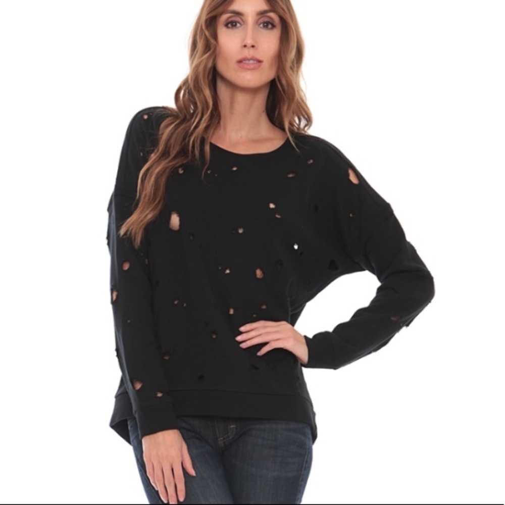 RARE Generation Love Black Distressed Hole Sweater